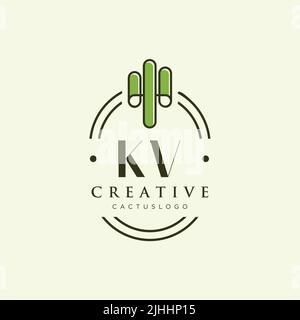 KV Initial letter green cactus logo template vector Stock Vector