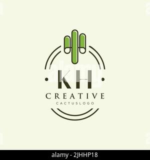 KH Initial letter green cactus logo template vector Stock Vector