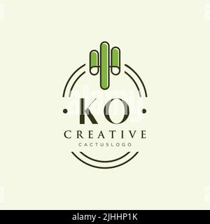 KO Initial letter green cactus logo template vector Stock Vector
