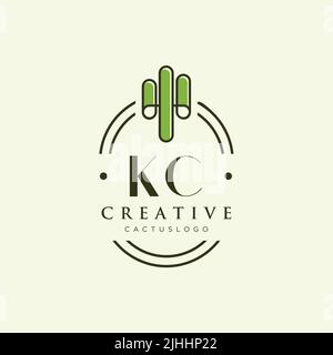 KC Initial letter green cactus logo template vector Stock Vector