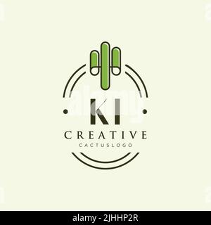 KI Initial letter green cactus logo template vector Stock Vector