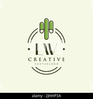 LW Initial letter green cactus logo template vector Stock Vector