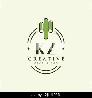 KZ Initial letter green cactus logo template vector Stock Vector