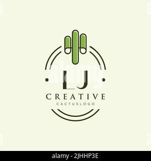 LJ Initial letter green cactus logo template vector Stock Vector
