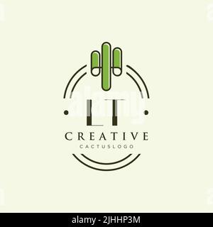 LT Initial letter green cactus logo template vector Stock Vector