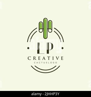 LP Initial letter green cactus logo template vector Stock Vector