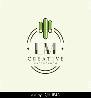 LM Initial letter green cactus logo template vector Stock Vector