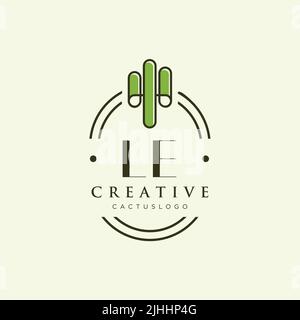 LE Initial letter green cactus logo template vector Stock Vector