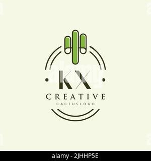 KX Initial letter green cactus logo template vector Stock Vector