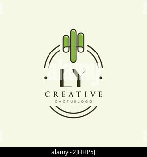 LY Initial letter green cactus logo template vector Stock Vector