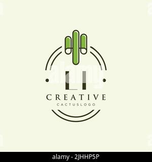 LI Initial letter green cactus logo template vector Stock Vector