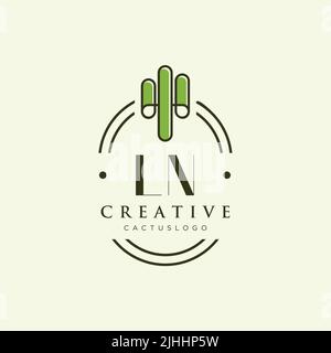 LN Initial letter green cactus logo template vector Stock Vector