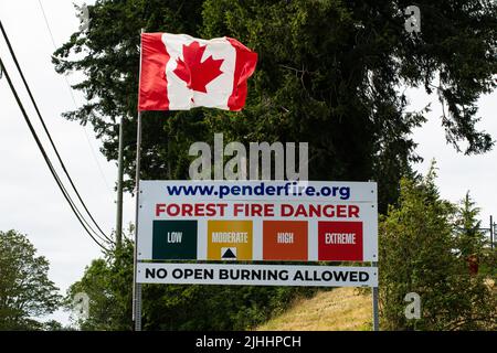 Fire hazard sign at North Pender Island, British Columbia, Canada Stock Photo