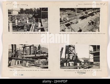 HI - Honolulu. Pier 4 Construction, Honolulu, Oahu, Hawaii. View showing pile driver out as far as bent 15. Stock Photo