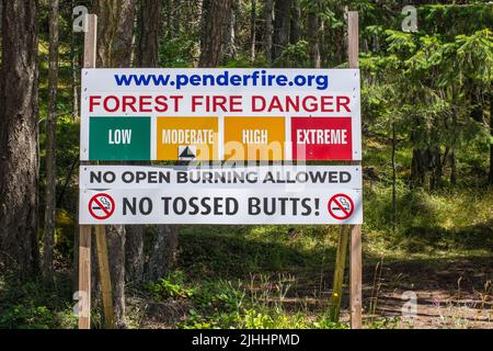 Fire hazard sign at North Pender Island, British Columbia, Canada Stock Photo