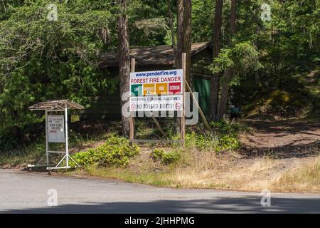 Fire hazard sign at North Pender Island, British Columbia, Canada Stock Photo