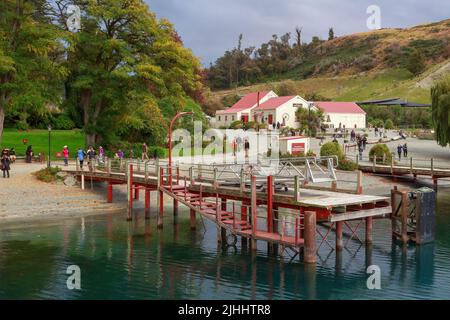 The wharf at Walter Peak High Country Farm, a tourist attraction on Lake Wakatipu, New Zealand Stock Photo