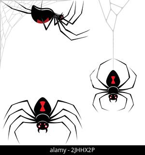 Black Widow Spider Vector Design, Spider Latrodectus mactans, arachnid with cobweb Stock Vector