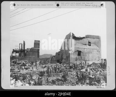 Pacific Air Command, U.S. Army, 3 August, 1946 - One Year After The Dropping Of The First Atomic Bomb On Hiroshima, Japan, The Skeletons Of A Few Sturdy Buildings Remain Standing, Their Strong Sides Crushed In By The Force Of The Blast. The City Is Still Stock Photo
