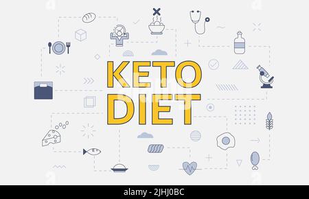 keto diet concept with big words and people surrounded by related icon ...