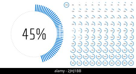 Set of circle percentage progress bar diagrams meters from 0 to 100 ready-to-use for web design, user interface UI or infographic - indicator with blu Stock Vector