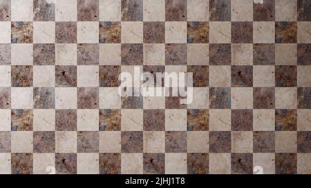 3D rendering. Black and white checkered texture. Checkerboard pattern on marble or wood. Old chess board. Ceramic interior tiles. Mosaic on the wall a Stock Photo