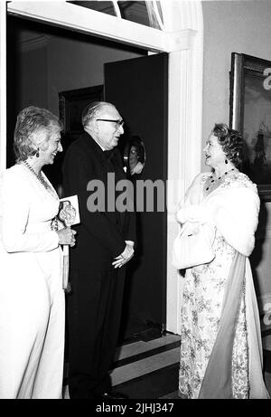 File photo dated 29/03/72 of Sir William Walton, the composer, celebrating his 70th birthday with a party at No. 10 Downing Street, with the Queen Mother among the guests. The revered British composer beloved by the royal family secretly sought state help to supply him with illegal quantities of controlled drugs, previously classified papers reveal. Sir William, whose well-known composition Crown Imperial was used in the Queen's Coronation in 1953 and the Platinum Jubilee celebrations this year, was said to be 'very dependent' on Ritalin, commonly used to treat ADHD. Issue date: Tuesday July 1 Stock Photo