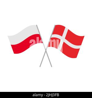Polish and Danish flags icon isolated on white background. Vector illustration Stock Vector