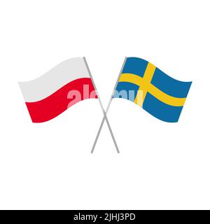 Polish and Swedish flags icon isolated on white background. Vector illustration Stock Vector