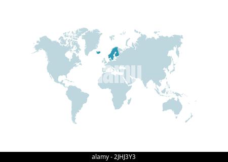 Scandinavian countries on the world map, vector illustration Stock Vector