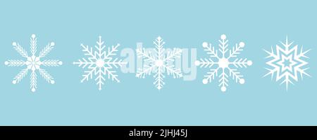 Set of snowflakes icons isolated on blue background. Vector illustration Stock Vector