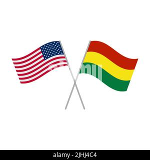Bolivia and American flags isolated on white background. Vector illustration Stock Vector