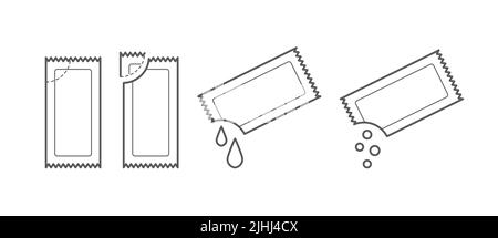 Set of sachet icons. Stick packaging template for sugar, pepper, souse, medicine, tissue and food. Vector Stock Vector