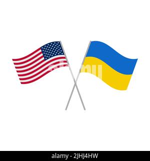 American and Ukrainian flags icon isolated on white background. Vector illustration Stock Vector