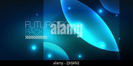 Abstract background with neon glowing light effects. Round shapes, triangles and circles. Wallpaper for concept of AI technology, blockchain, communic Stock Vector