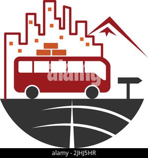 traveling bus world logo Icon Illustration Brand Identity Stock Vector