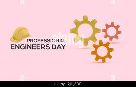 3d Professional Engineers Day in 3rd August. Engineers vector illustration template for banner, card, poster, background. Engineering equipment gear w Stock Vector
