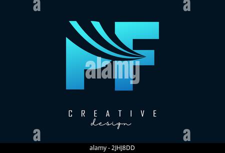 Creative blue letter PF p f logo with leading lines and road concept design. Letters with geometric design. Vector Illustration with letter and creati Stock Vector