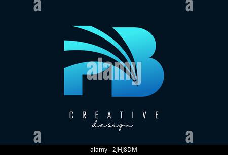 Creative blue letter Pb p b logo with leading lines and road concept design. Letters with geometric design. Vector Illustration with letter and creati Stock Vector