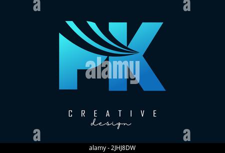 Creative blue letter Pk p k logo with leading lines and road concept design. Letters with geometric design. Vector Illustration with letter and creati Stock Vector
