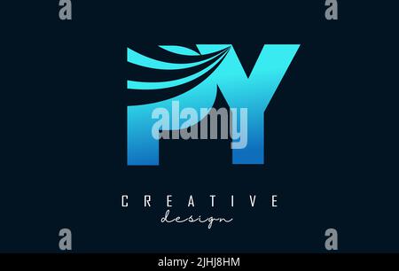 Creative blue letter Py p y logo with leading lines and road concept design. Letters with geometric design. Vector Illustration with letter and creati Stock Vector