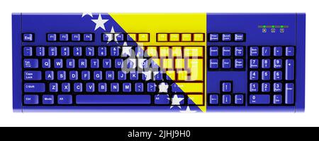 Bosnian and Herzegovinan flag painted on sphere with religions symbols ...