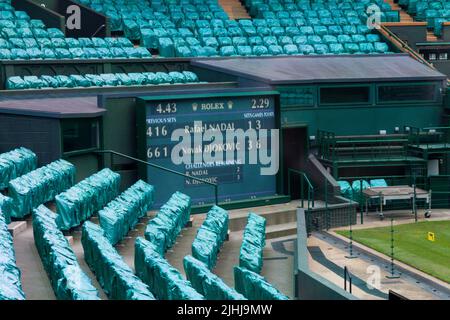 London, England - Aril 5, 2012: Wimbledon tennis stadium. Tennis centre court with empty seats in London, UK. Stock Photo