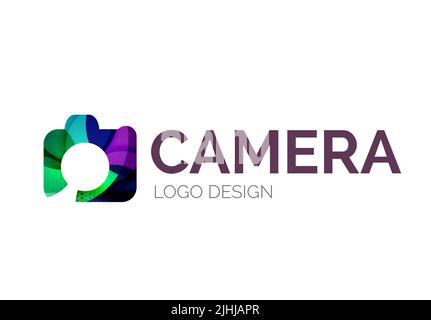 Abstract camera logo design made of color pieces - various geometric shapes Stock Vector