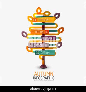 Autumn option banner, infographic minimal design made from line and stickers with options Stock Vector