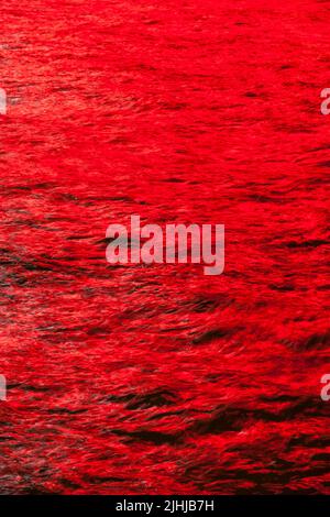 Reflection of red neon sign at night in Victoria Harbour, Tsim Sha Tsui, Hong Kong Stock Photo