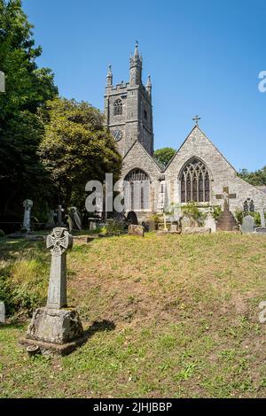 St Maganus and St Nicholas Church in the picturesque village of St Mawgan in Pydar in Cornwall in England in the UK. Stock Photo