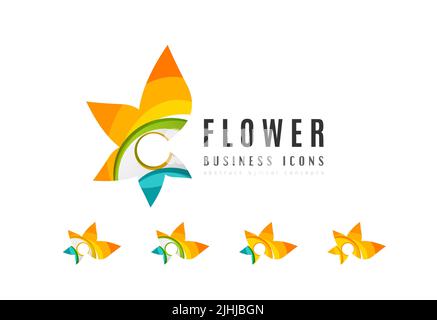 Set of abstract flower logo business icons. Created with overlapping colorful abstract waves and swirl shapes Stock Vector