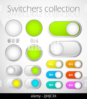 Set of metal on off switchers / sliders Stock Vector