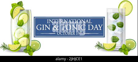 International Gin and Tonic Day Banner illustration Stock Vector